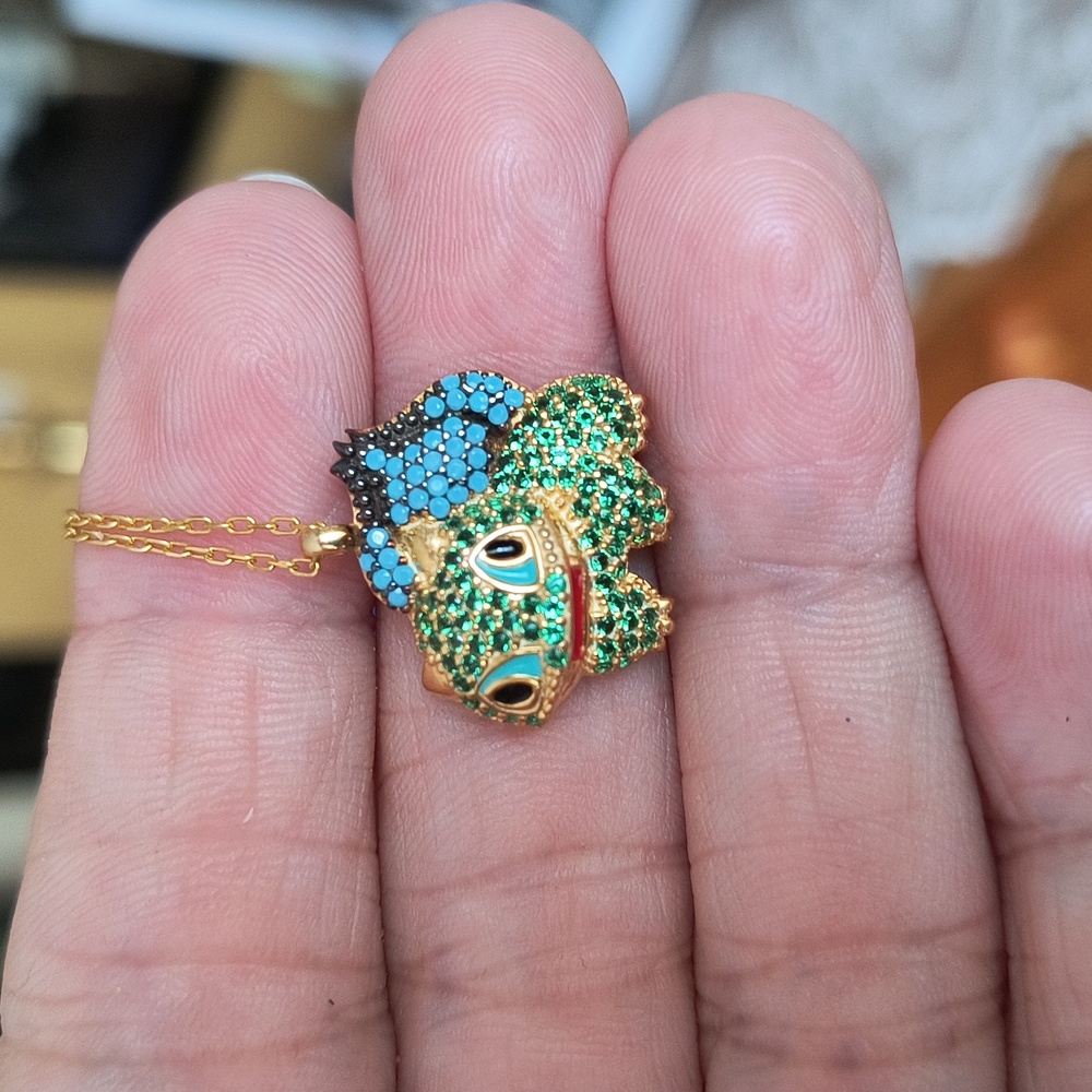 Gold plated Pokemon Bulbasaur pendant necklace